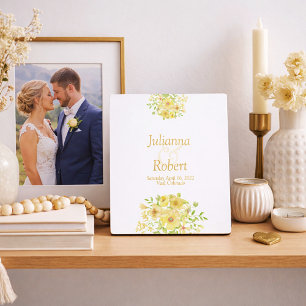 Yellow watercolor floral Wedding memory     plaque