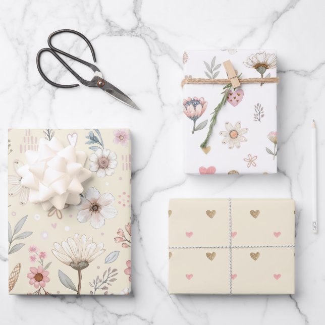 Yellow Watercolor Floral Wrapping Paper Sheets (Front)