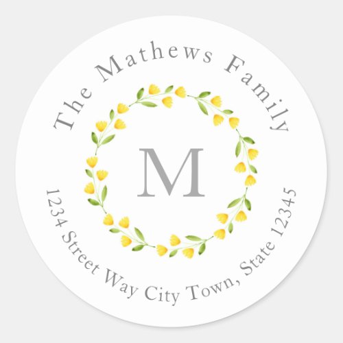 Yellow Watercolor Floral Wreath Labels