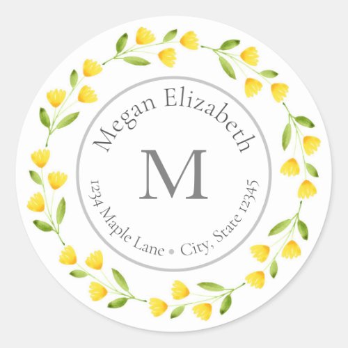 Yellow Watercolor Floral Wreath labels