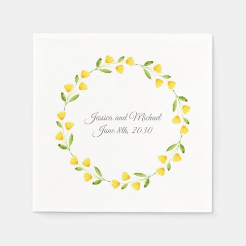 Yellow Watercolor Floral Wreath  Napkins
