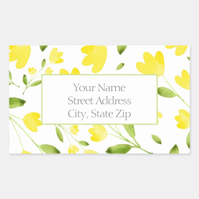 Yellow Watercolor Flower Stems Pattern Labels (Front)