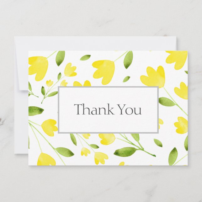 Yellow Watercolor Flower Stems  Thank You Card (Front)