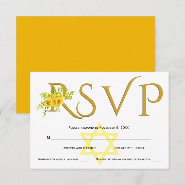 Yellow watercolor flowers B' Not Mitzvah RSVP (Front/Back)