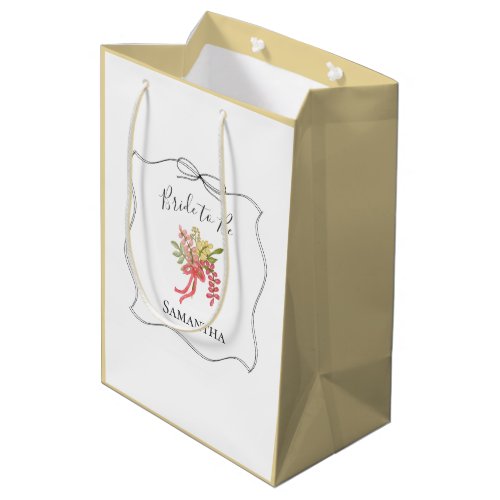 Yellow Watercolor Flowers Bow Bridal Shower  Medium Gift Bag