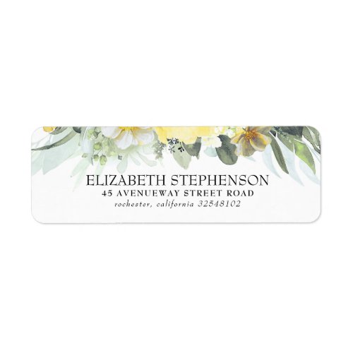 Yellow Watercolor Flowers Elegant Label