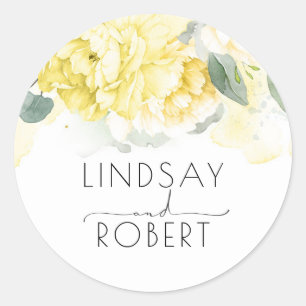 Yellow Watercolor Flowers Elegant Vintage Inspired Classic Round Sticker