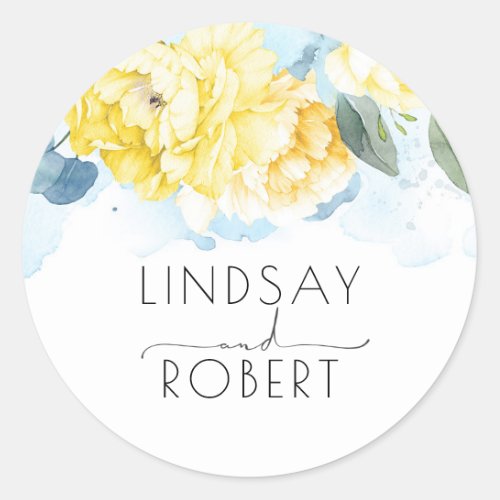 Yellow Watercolor Flowers Elegant Vintage Inspired Classic Round Sticker