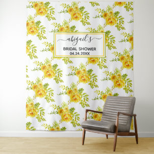 Yellow watercolor flowers floral bridal shower tapestry