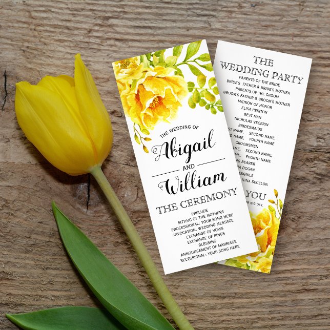 Yellow watercolor flowers floral wedding program (Creator Uploaded)