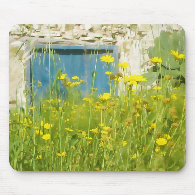 Yellow watercolor flowers mouse pad (Front)