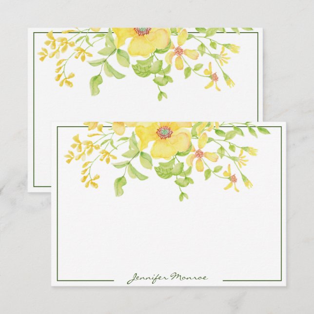 yellow watercolor flowers personalized note card (Front/Back)