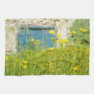 Yellow watercolor flowers towel