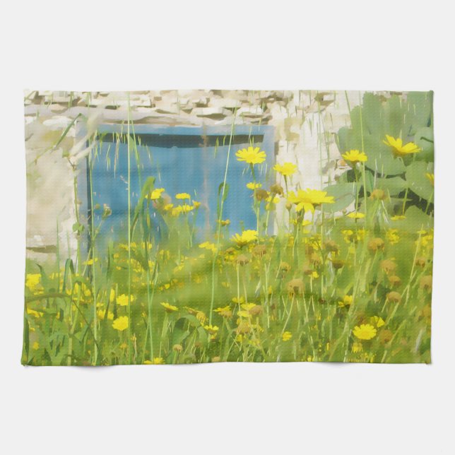 Yellow watercolor flowers towel (Horizontal)