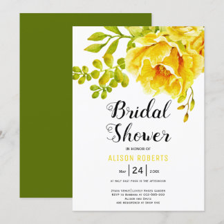 Yellow watercolor flowers wedding bridal shower invitation