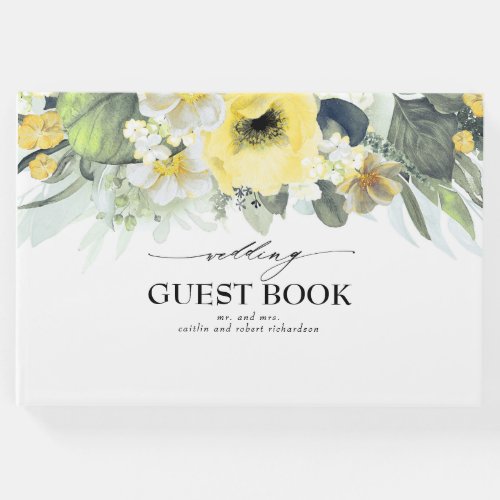 Yellow Watercolor Flowers Wedding Guest Book
