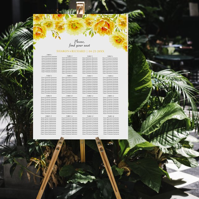 Yellow watercolor flowers wedding seating chart foam board (Creator Uploaded)