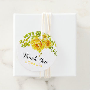 Yellow watercolor flowers wedding Thank You Favor Tags