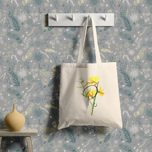 Yellow watercolor flowers with your initial tote bag