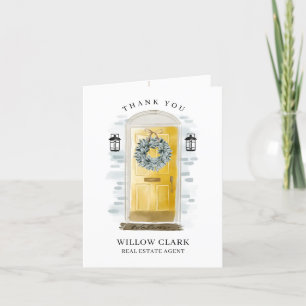 Yellow Watercolor Front Door & Wreath Thank You Card