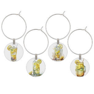YELLOW WATERCOLOR GLASSES OF LEMONADE WITH LEMONS WINE CHARM