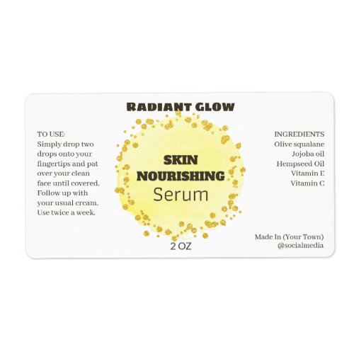 Yellow Watercolor Gold Glitter Drops Serum Labels