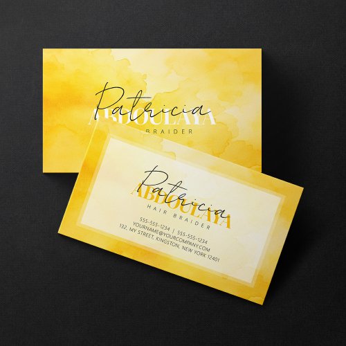 Yellow Watercolor Hair Braiding Script Typography Business Card
