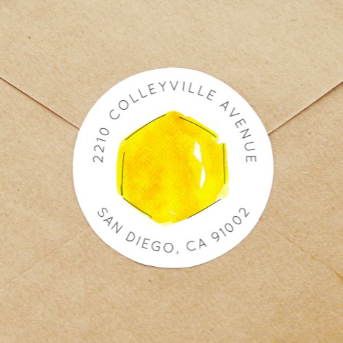 Yellow Watercolor Honeycomb Bee Return Address Classic Round Sticker