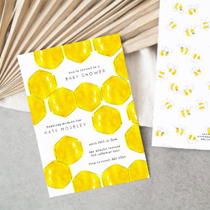 Yellow Watercolor Honeycomb Mom to Bee Baby Shower Invitation