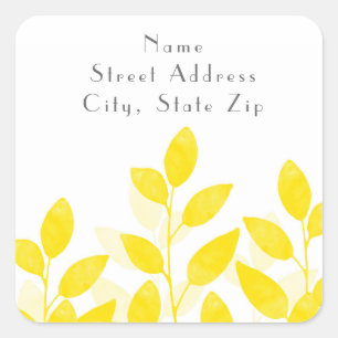 Yellow Watercolor Leaves Square Sticker