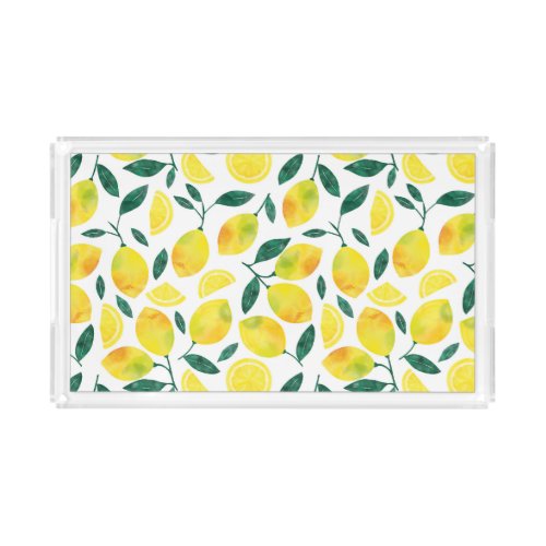 Yellow Watercolor Lemon Pattern Acrylic Tray