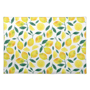 Yellow Watercolor Lemon Pattern Cloth Placemat
