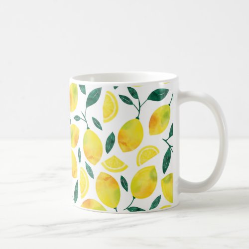 Yellow Watercolor Lemon Pattern Coffee Mug