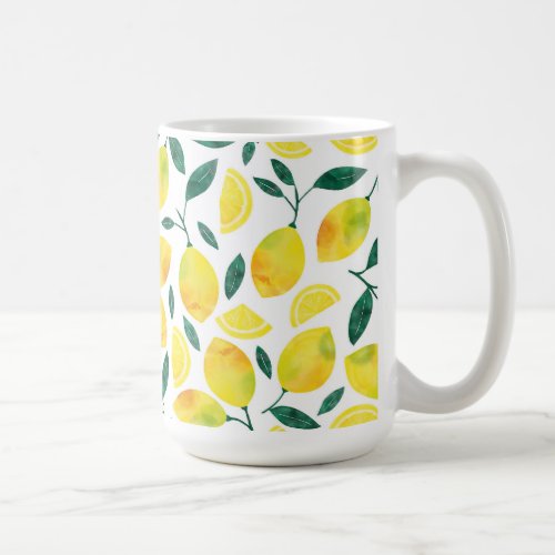Yellow Watercolor Lemon Pattern Coffee Mug