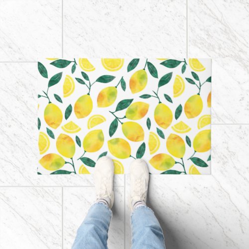 Yellow Watercolor Lemon Pattern Doormat