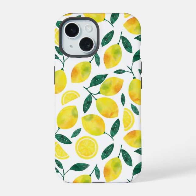 Yellow Watercolor Lemon Pattern Iphone Case (Back)