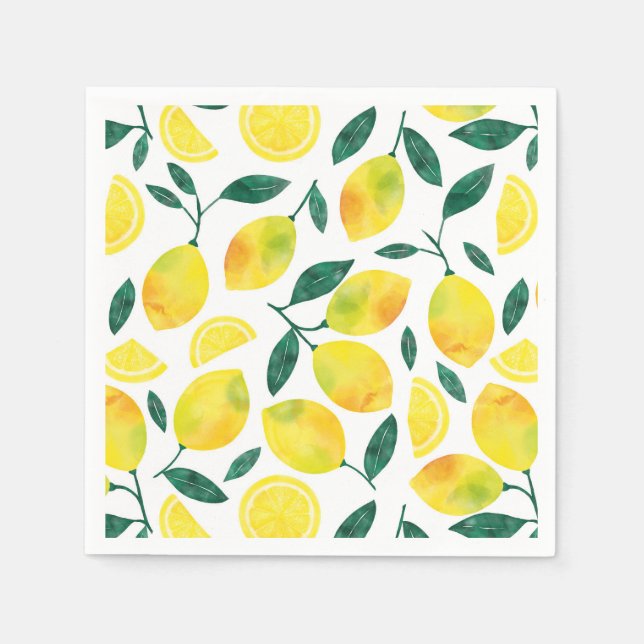 Yellow Watercolor Lemon Pattern Napkins (Front)