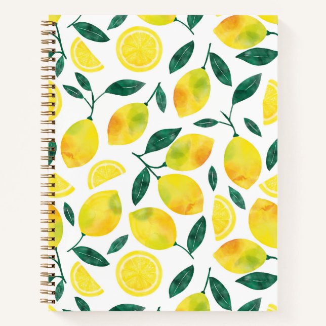 Yellow Watercolor Lemon Pattern Notebook (Front)