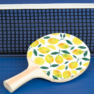 Yellow Watercolor Lemon Pattern Ping Pong Paddle