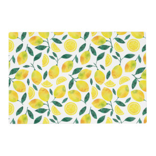 Yellow Watercolor Lemon Pattern Placemat