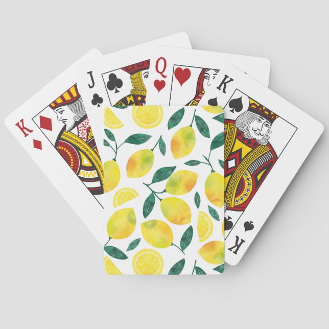 Yellow Watercolor Lemon Pattern Poker Cards (Back)
