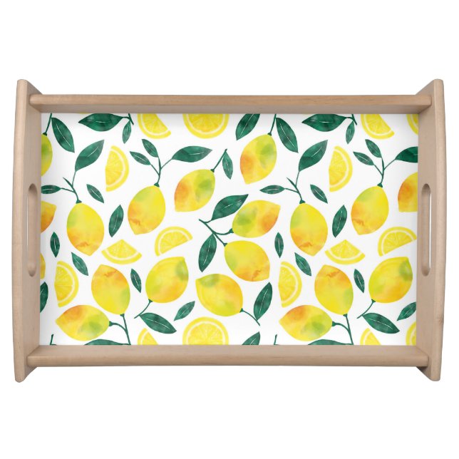 Yellow Watercolor Lemon Pattern Serving Tray (Front)