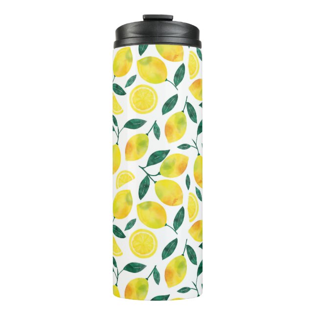 Yellow Watercolor Lemon Pattern Thermal Tumbler (Front)