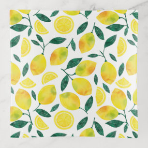 Yellow Watercolor Lemon Pattern Trinket Tray