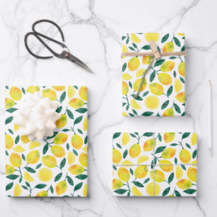 Yellow Watercolor Lemon Pattern Wrapping Paper Sheets