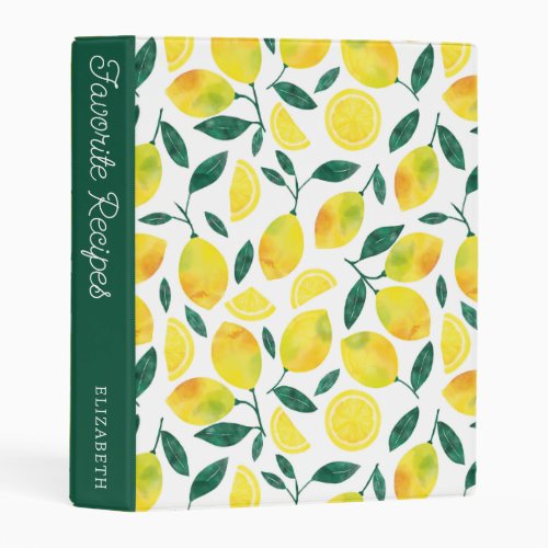 Yellow Watercolor Lemon  Recipe Book Mini Binder