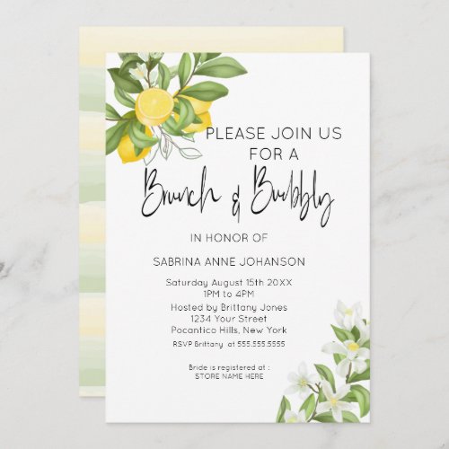 Yellow Watercolor Lemons Brunch and Bubbly Invitation