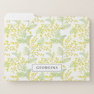 Yellow Watercolor Mimosa Floral Pattern File Folder