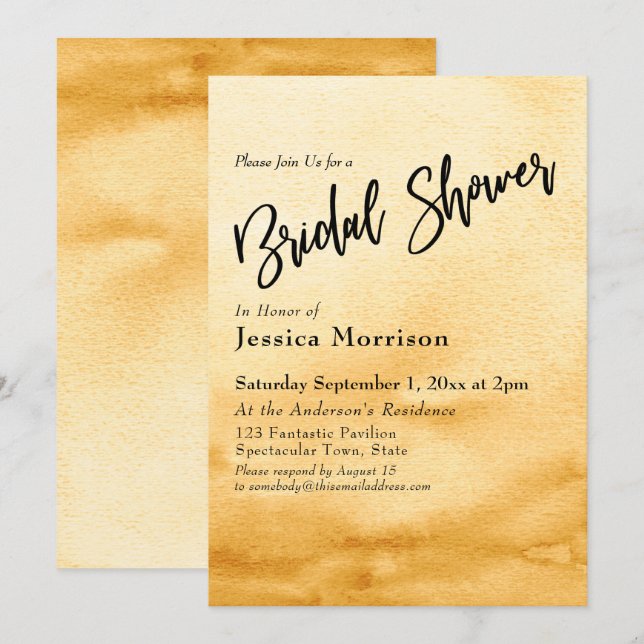 Yellow Watercolor Ombre Bridal Shower Invitation (Front/Back)