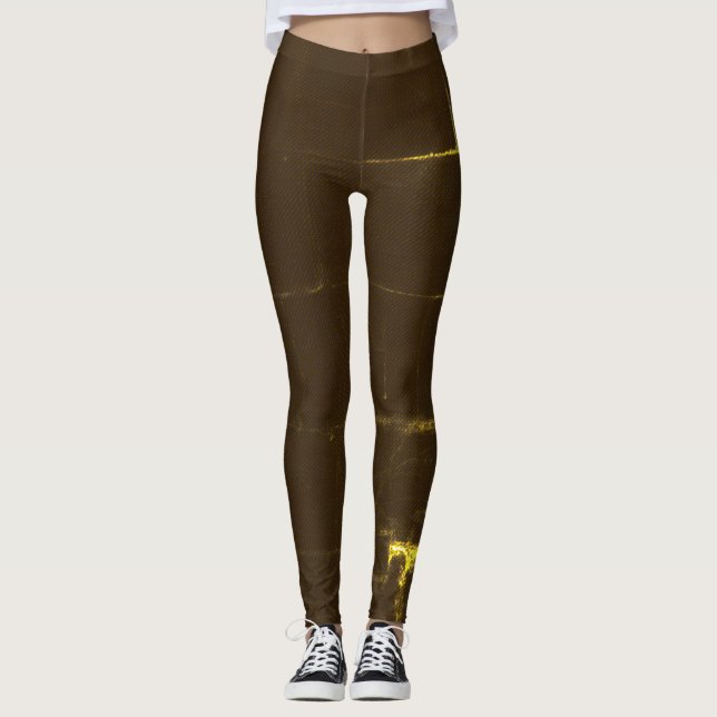 Yellow Watercolor Over Brown Leggings (Front)